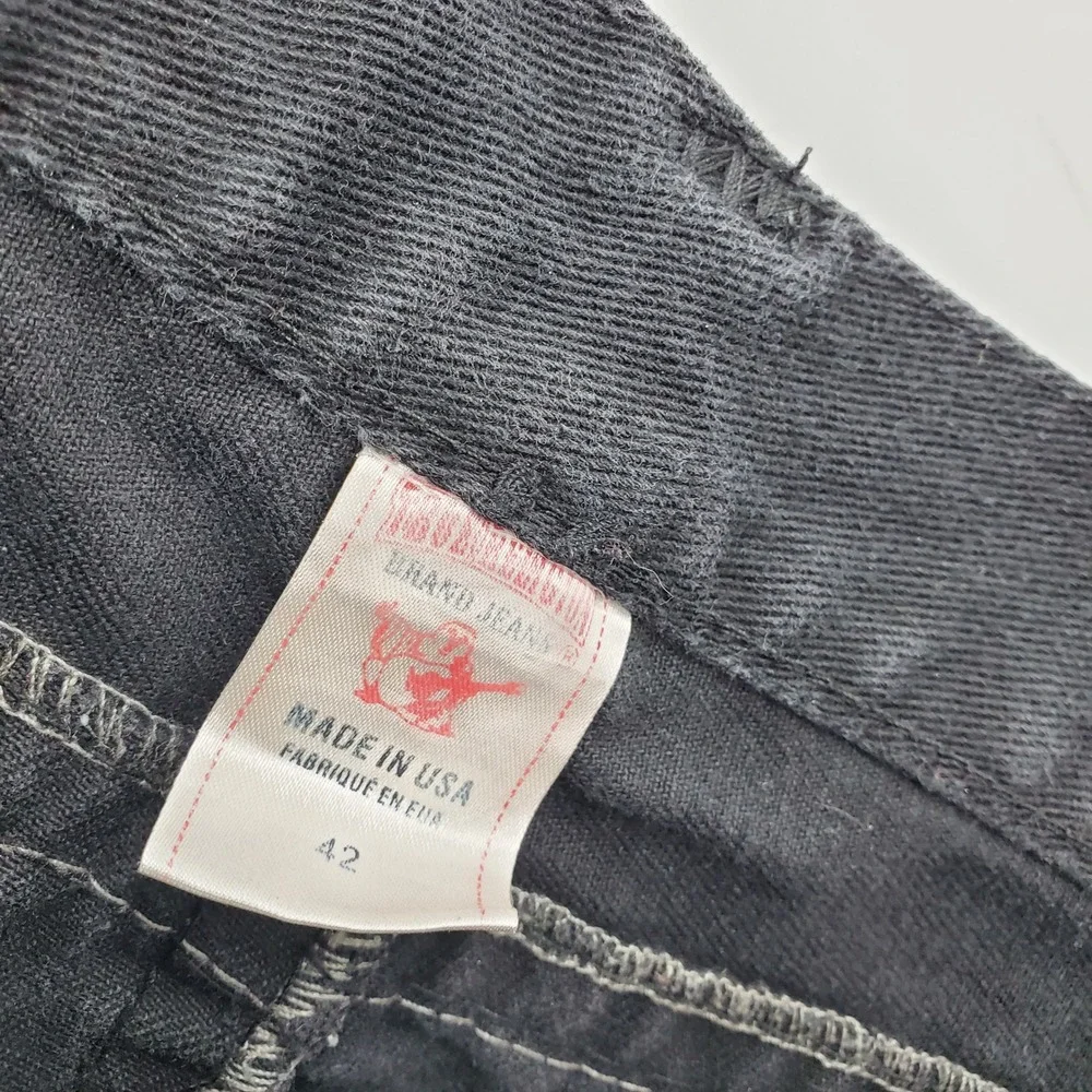 True Religion Ricky Super T Mens 42 Black Jeans Red Contrast Stitch‎ Made in USA